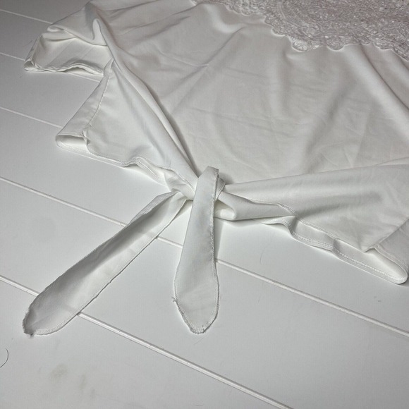 Crochet‎ Embroidery Lace Blouses Women Lace Stitching Tie Waist White Shirt M - Picture 3 of 10